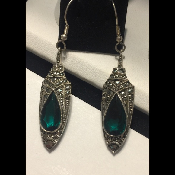 Vintage Sterling Marcasite Crystal Earrings